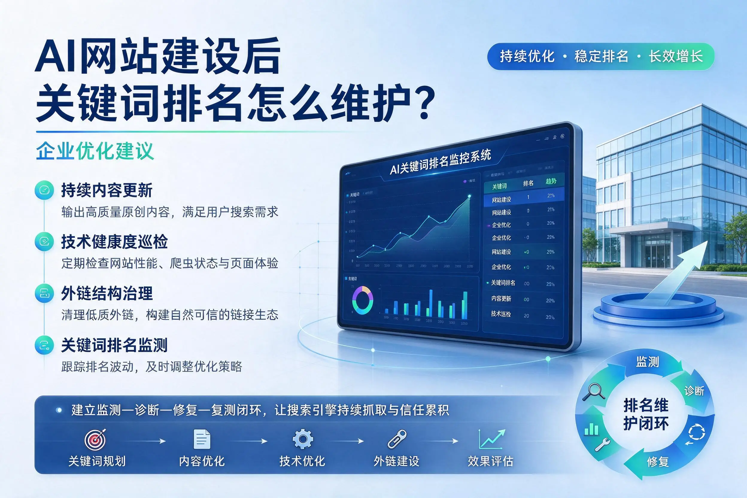AI网站建设后关键词排名怎么维护？天水企业优化建议